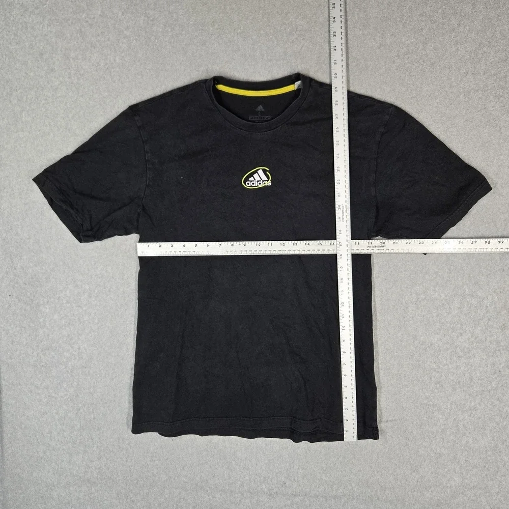 Adidas Men Shirt L Black Embroidered Graphic Activewear Short Sleeve